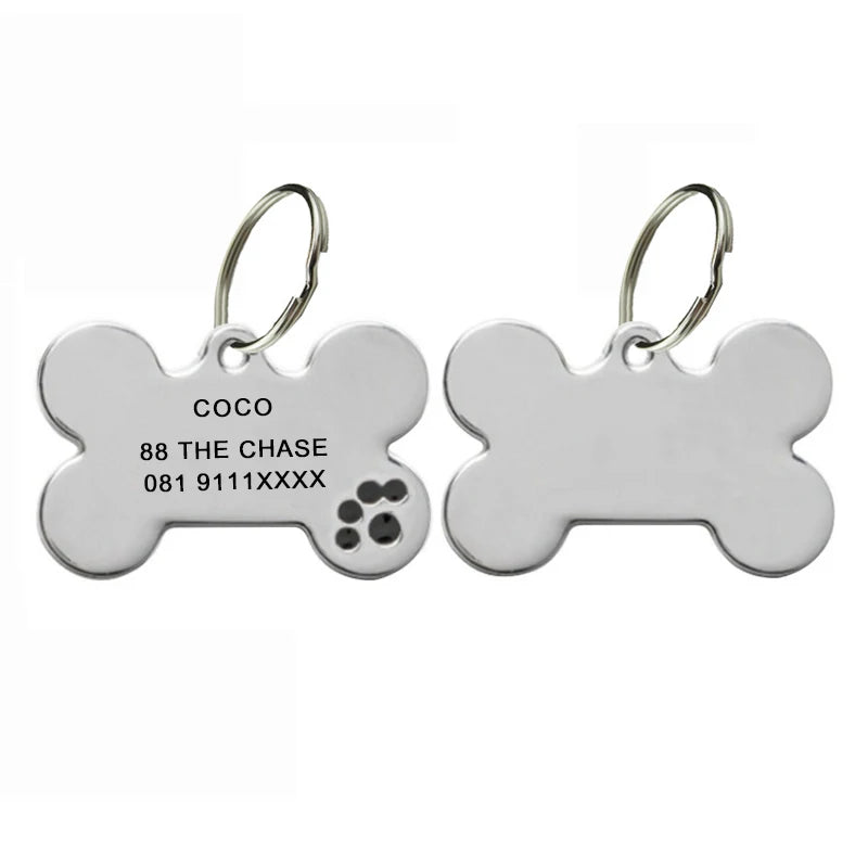 Black — engraved bone tag with black paw print