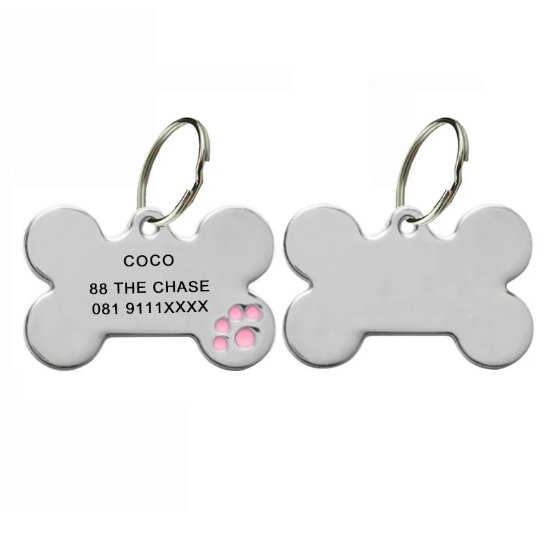 Pink — engraved bone tag with pink paw print