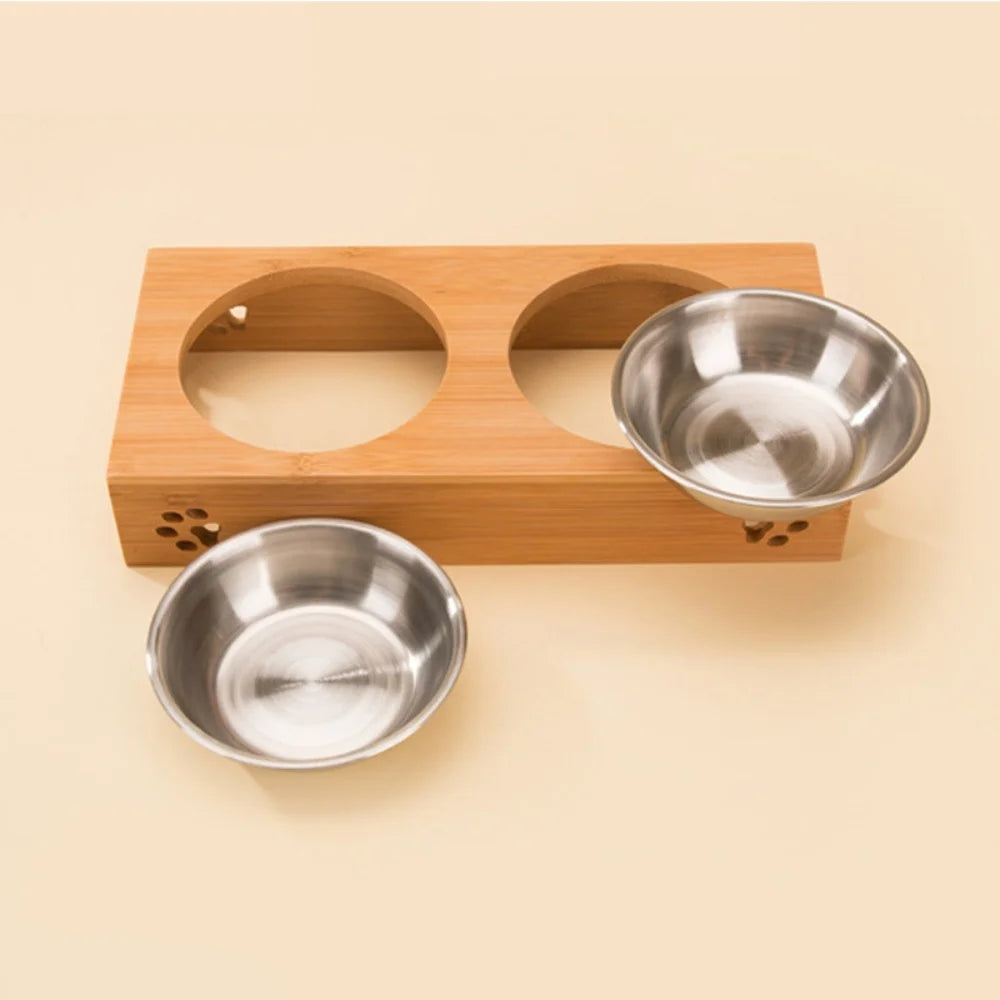 The Collarly Custom Feeder — Engraved Bamboo Double Bowl
