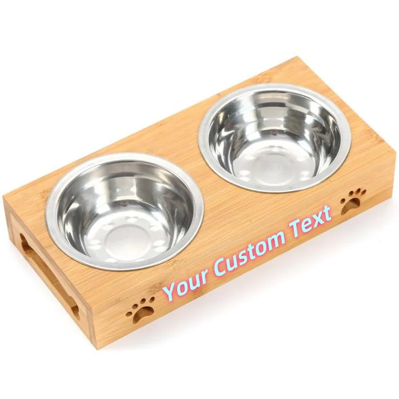 The Collarly Custom Feeder — Engraved Bamboo Double Bowl